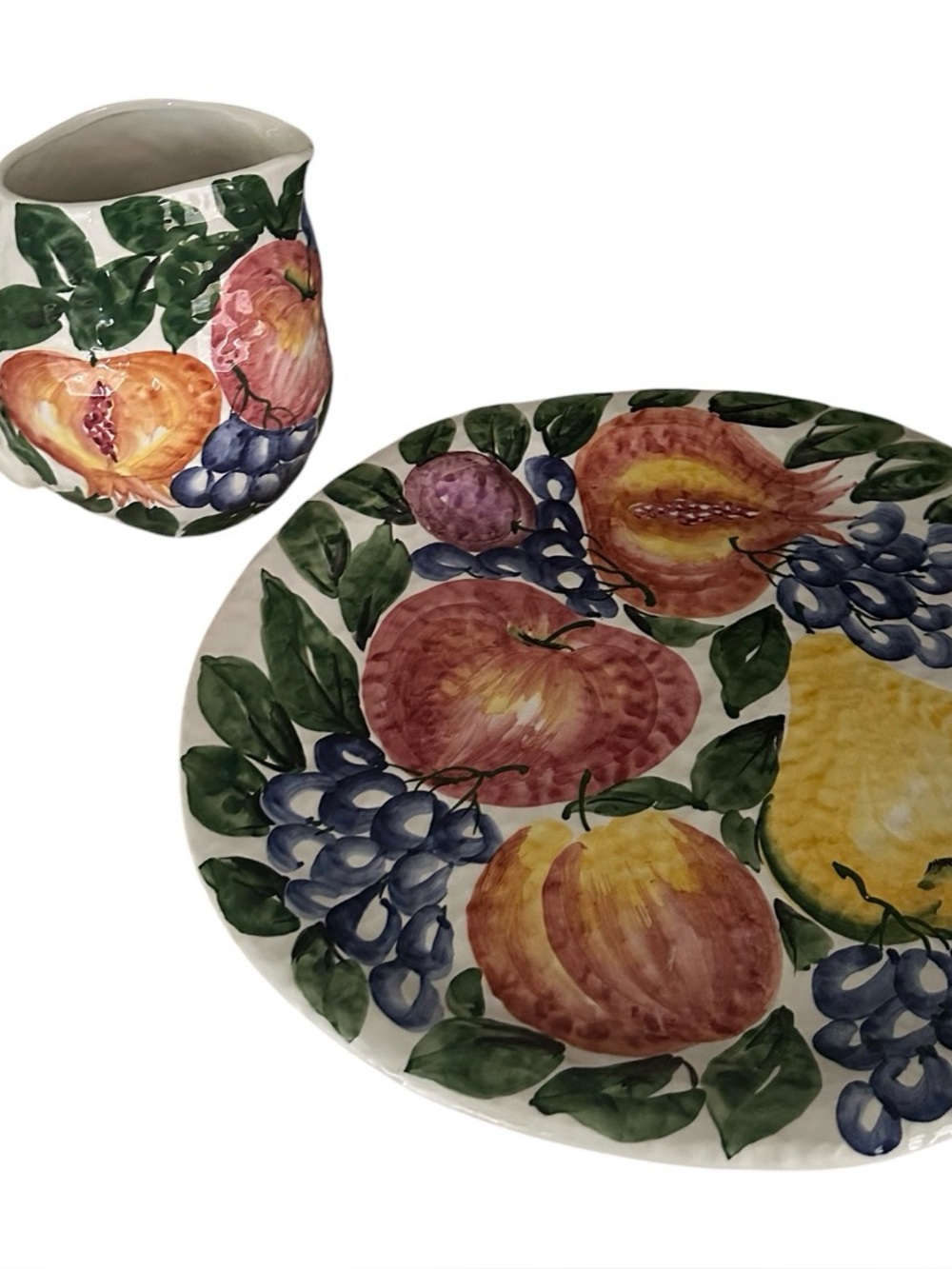 Hand-Painted Fruit Ceramic Plate and Pitcher Set - Multicolor